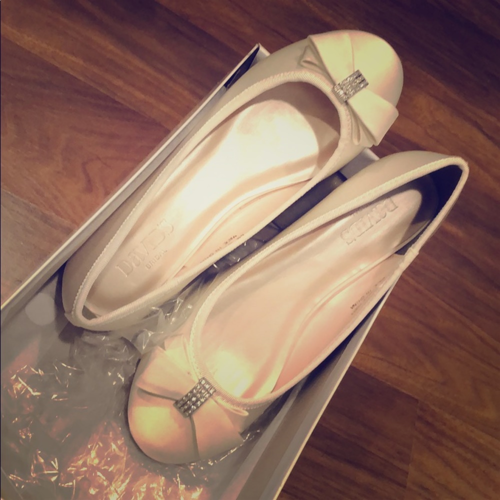 White flats, brand new, David’s bridal size 6